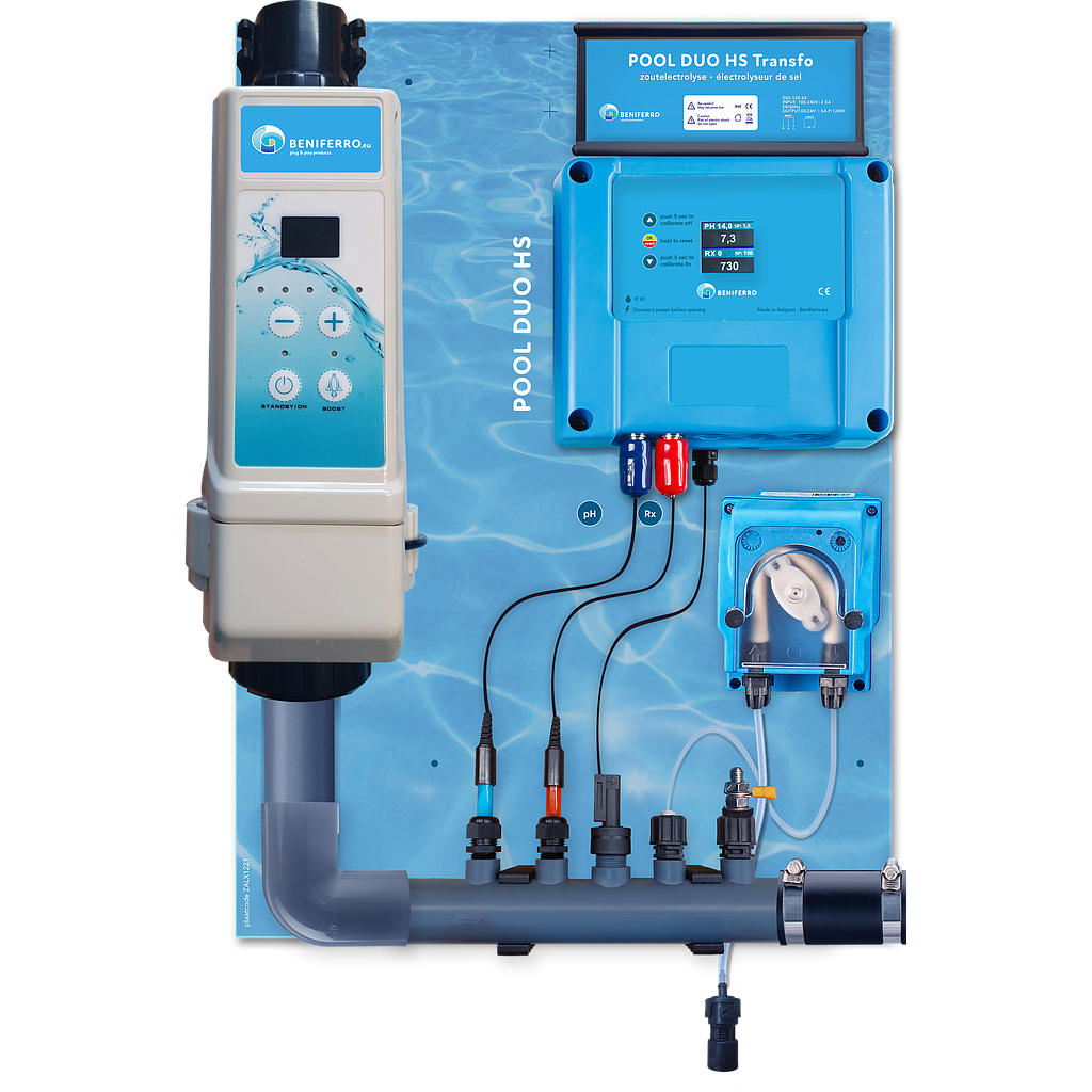 Chlorgenerator HS vormontiert auf Wandplatte mit pH/RX-Regelung - model 2025 (WiFi ausfallsicher)