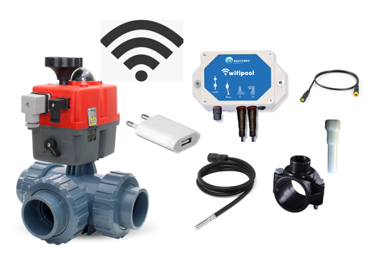 Automatische 3-Wege-Kugelhahn 50/63mm mit WiFiPOOL Solarsteuerung - L-Bohrung