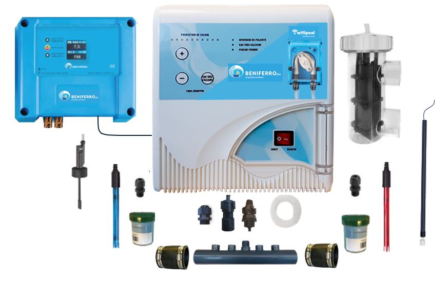Salzelektrolyse für niedrigem Salzwasserpool mit pH- und Chlorregelung - Selbstbausatz für Becken von 30m³ bis 200m³